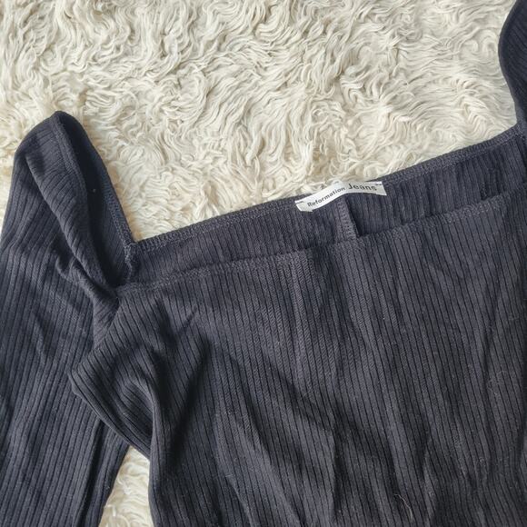 Reformation Gaia Ribbed Square Neck Long Sleeve Bodysuit Black Small - Picture 4 of 7
